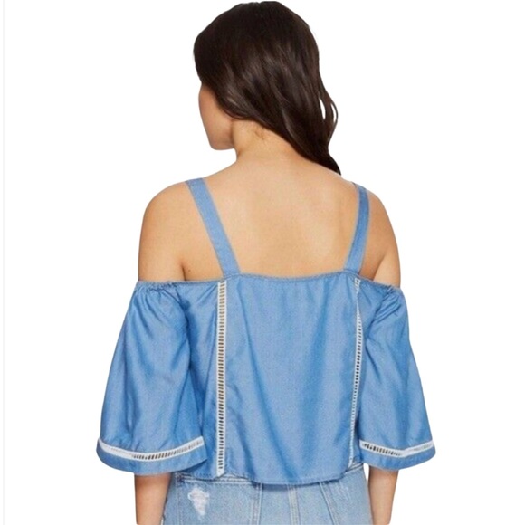 Lovers + Friends Chambray Tencel Cold Shoulder Top - Picture 2 of 5